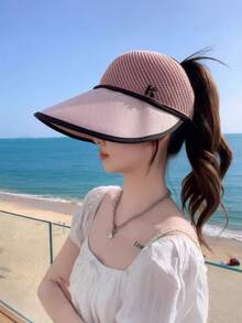1pc Women's Solid Color Knitted Large Brim Sunhat, Breathable Mesh Top, Hiking, Traveling, Outdoor Activities Design, Spring/Summer - Multicolor - View 11