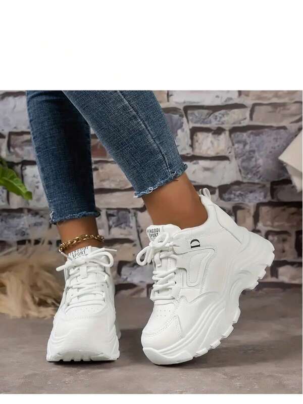 2025 Spring/Autumn New Platform Chunky Sneakers For Petite Women, Versatile Casual Chunky White Shoes