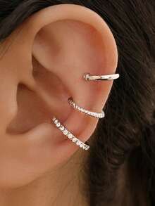 3 件/套 非穿孔 黄金耳夹 薄方晶锆石 耳钉 耳骨耳环 女式珠宝礼物