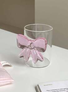 1 Pink Cute Bowknot Cup - Heat-Resistant High Borosilicate Glass Coffee Cup, Milk Cup, Cold Drink Glass Cup Perfect For Valentine's Day, Weddings, Anniversaries, Candlelight Dinners, And Elegant Cocktail Or Wine Parties - Perfect For Home Decoration, Photo Props, And Gifts For Holidays, Birthdays, And Parties, Reusable Back To School