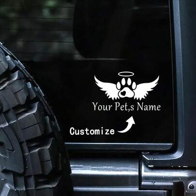 Customizable White Commemorative Pet Car Sticker - Personalized "Remembrance" Vinyl Sticker With Angel Wings And Paw Design, Durable PVC - A Heartfelt Tribute To Dog Lovers