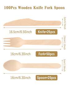 1Set Disposable Wooden Cutlery Set Including Knife, Fork And Spoon For Party Gathering, Holiday, Birthday Party Supplies, Wedding Decor And Home Decoration, Birthday Decoration,For Home Kitchen Restaurant Hotel, Kitchen Supplies, Tableware Accessories - Wood Color - View 5