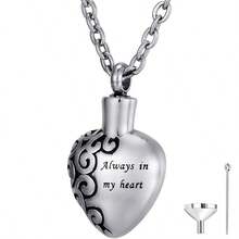 Heart Carving Flower Stainless Steel Cremation Urn Necklace Always In My Heart Memorial Keepsake Cremation Jewelry For Human Ashes Waterproof Jewelry