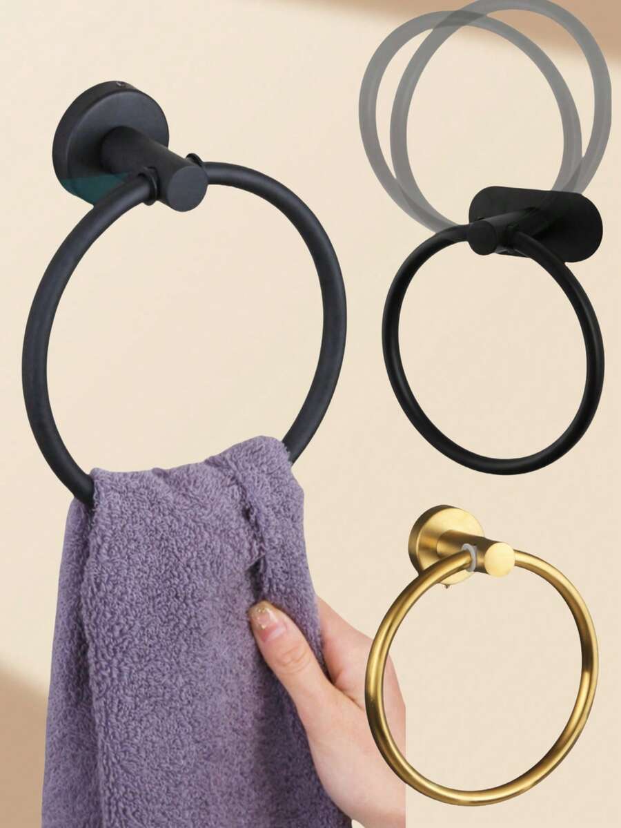 1pc Bathroom Towel Holder Ring, Stainless Steel Towel Storage Hanger Rack - Multicolor - View 1