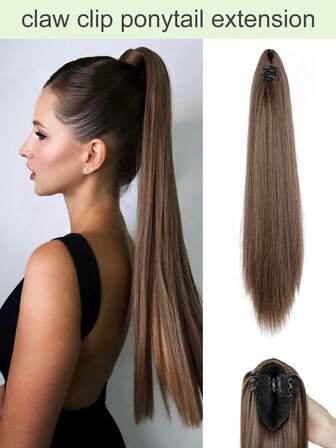 Ponytail Extension Claw Clip Ponytail Hair Extension 24 Inch Long Straight Ponytail Hair Pieces For Women Synthetic Fiber Natural Hair Extension Ponytail For Women Daily Use