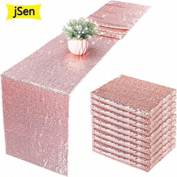 10 pezzi/set Striscia per tavolo rosa oro scintillante, 30 cm x 300 cm, tovaglia rosa oro glitterata, adatta per vacanze, matrimoni, compleanni, decorazioni tavolo per feste