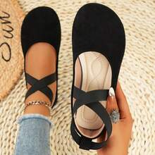 New Spring And Autumn Women'S Velvet Shallow Mouth Elastic Round Head Flat Matching Shoes, Suitable For Work, Leisure, Vacation And Home Use - 黑色 - 查看 7