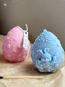 复活节兔子和鸡蛋蜡烛模具 - DIY 芳香疗法蛋形硅胶模具，用于香皂、工艺装饰和派对礼物 - 垂直耳朵兔子设计，适合复活节庆祝活动 - 白色 - 查看 7