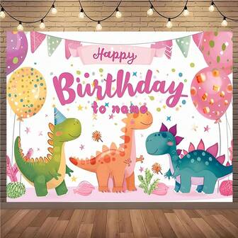 Customizable Dinosaur And Floral Theme Backdrop For Birthday, Wedding, And Party - Perfect Choice, Polyester Material, No Power Source Required