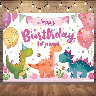 Fondo personalizable con tema de dinosaurio y floral para cumpleaños, boda y fiesta - Opción perfecta, material de poliéster, no requiere fuente de alimentación