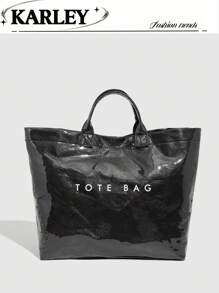 Large Capacity Fashion Transparent Jelly Tote Bag, PVC Waterproof Handbag Shopping Bag, Neutral Oversize Bag, Retro Casual Chic Tote Bag, Suitable For School/Workout/Travel