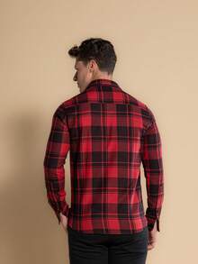 Men's Plaid Shirt, Long Sleeve, Party, São João - Đỏ - Xem 7