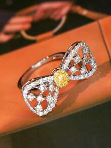 1pc S925 Sterling Silver Hollow Bowknot Cubic Zirconia Elegant Ring, Versatile Design Suitable For Women Daily Wear, Gift For Festivals And Parties