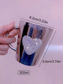 1 件奢华水钻心形水杯，高端 304 不锈钢咖啡杯，便携式玻璃杯