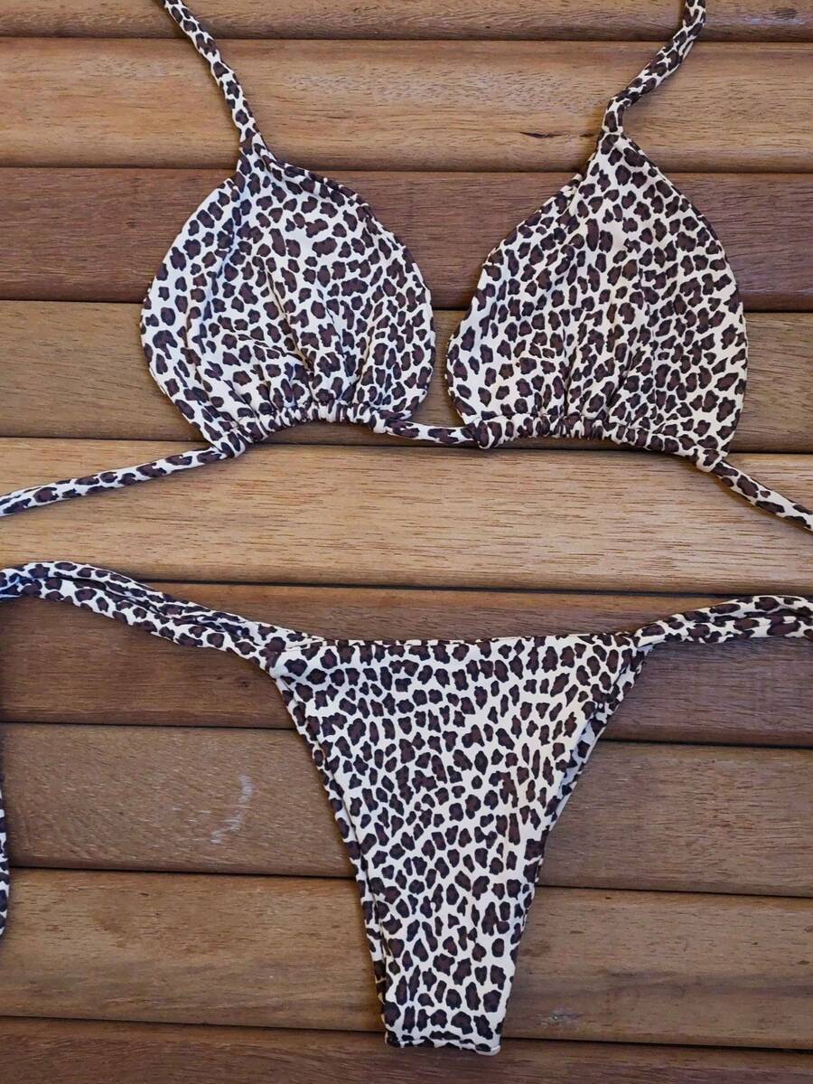 Conjunto de Biquini marquinha oncinha - Café - Visão 1