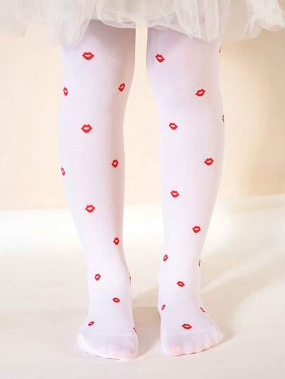 2pcs Girls Tights, Thin & Breathable Red Lip Print Leggings, Skin-Friendly Soft & Comfortable, Fashion Casual Sports Snag-Resistant Stockings, Suitable For Daily Life, Back To School, Holiday Gifts