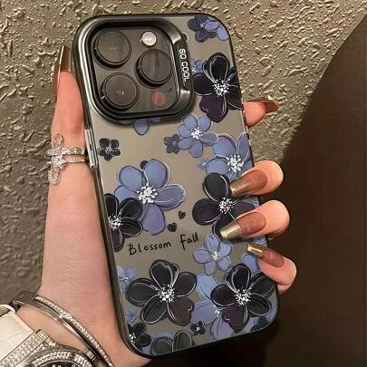 Flower Phone Case 1pc Vibrant Blue Flower Pattern IMD Protective Phone Case Compatible With IPhone 16 Pro Max, 15, 14 Plus, 13, 12, 11
