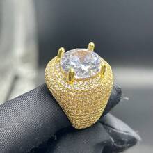 1pc Fashionable Cubic Zirconia Copper Full Rhinestone Ring With Large Center Zirconia Stone, Suitable For Men's Hiphop/Rap Casual Wear - Ring a - View 8