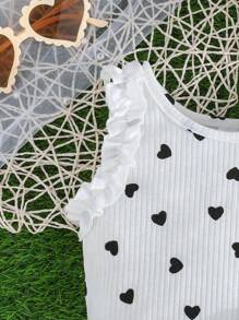 Baby Girl Cute Heart Print Sleeveless Top And Shorts 2pcs Set, Sweet Baby Outfits For Summer