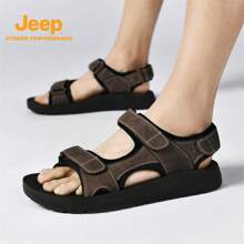 Jeep 1 Pair Summer Brand Men's Outdoor Sandals, Dual Hook And Loop Design, Fashionable Appearance, Breathable , Comfortable & Versatile, Suitable For Summer Outings