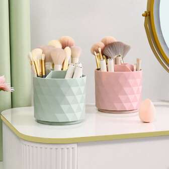 Rotatable Makeup Brush Holder Storage Bin, Vanity Organizer For Eyebrow Pencils, Lipsticks, Pen Cup Round Shape For Desk, Student Dormitory