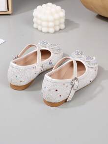 Shiny Sequin Bow Tie Party Wedding Dance Flat Shoes, Wedding Guest Ballet Flats Suitable For Toddler, Little Kid And Big Kid, High-End Fashion Shiny Sequin Party Wedding Dance Flat Shoes - White - View 6