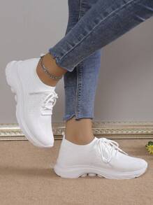 Chaussures de sport décontractées pour femmes, style bohémien, bout rond, laçage tricoté, haute élasticité, respirables et antidérapantes