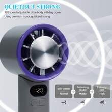 1pc Portable Handheld Ice Cooled Desk Fan, 120-Level Adjustable Turbo Mini Fan With 3000mAh Rechargeable Battery, LCD Display, 9000RPM High Airflow Quiet Cooling For Travel/Camping/Outdoor, Gift For Women & Men