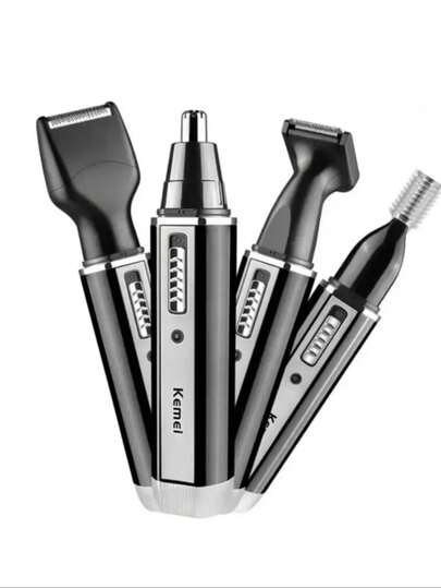  Kemei Brand Electric Nose And Ear Hair Trimmer Men's Facial Hair Trimmer Set 4-In-1 Rechargeable Facial Sideburns Hair Trimmer Beard Shaver Cleaning Hair Removal Machine Kit KM-6630 The Perfect Gift For Fathers, Husbands, Boyfriends,Men