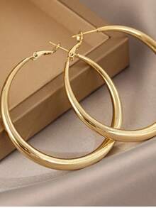 1 Pair Iron Round Hoop Earrings, Suitable For Everyday Wear - Yellow Gold - View 5
