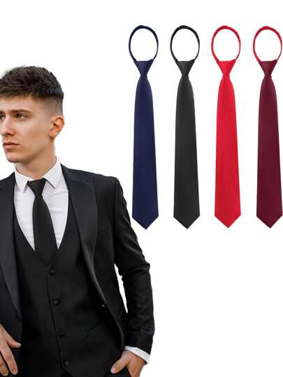 1/3 peças Gravata com zíper masculina, gravata empresarial fácil de usar, adequada para uso diário, festa, casamento, banquete