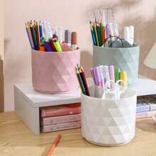 Rotatable Makeup Brush Holder Storage Bin, Vanity Organizer For Eyebrow Pencils, Lipsticks, Pen Cup Round Shape For Desk, Student Dormitory