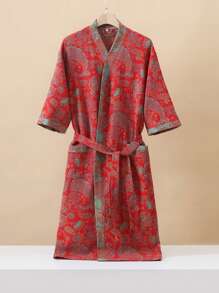 1 Stück langer, vintage Blumenmuster Bademantel, Gaze Bademantel, saugfähig und schnelltrocknend, Damen Bademantel, geeignet als Handtuchmantel, Frühlings/Sommer Nachtwäsche, doppellagige Gaze, Bad- und Heimbedarf Badezimmer Dekoration Schulanfang