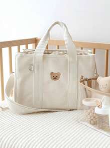 1 buc. Geantă de mămici personalizată cu șnur INS, geantă tote cu ursuleț brodat personalizată cu litere de capacitate mare, geantă de umăr ușoară și versatilă pentru mămici, geantă de mână multifuncțională de capacitate mare cu cârlig pentru cărucior, potrivită pentru uz zilnic, cadou pentru familie și prieteni, potrivită pentru Ziua Mamei, Crăciun, Festivalul Primăverii, ziua de naștere