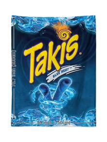 1件经典蓝色零食包装图案方形毛绒毯，薯片、辣味玉米片图案，柔软轻盈，四季皆宜，适用于客厅、沙发、躺椅、卧室、旅行、露营，也是一份贴心的礼物。 - 彩色 - 查看 8