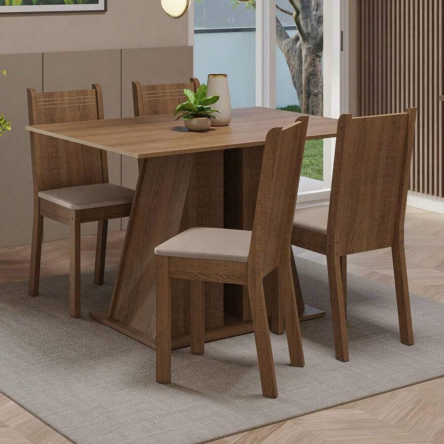 Madesa Marilyn Dining Set With Table And 4 Chairs In Brown And White