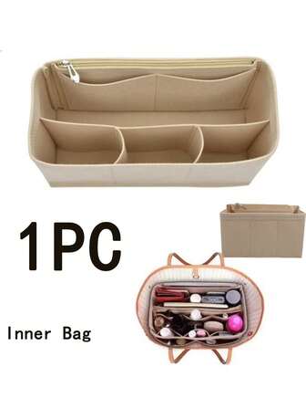 1PC Inner Bag Storage Bag Makeup Bag Handbag Inner Bag Large Capacity Support Bag Inner Lining Beige Multi Grid Felt Inner Bag Storage Bag Simple Bag Middle Bag Sorting Storage Bag Makeup Bag