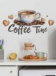 1pc/3pcs/5pcs Fashionable Coffee Cup With Heart Wall Sticker - Self-Adhesive Removable Vinyl Decal, Suitable For Kitchen, Living Room And Bedroom Decor Home Bathroom Decor Bath Rug Floor Carpet Fall Decor Bathroom Accessories