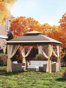 11'x11 Pop-Up Gazebo, Instant Outdoor Canopy Tent With Mosquito Nettings, Durable Steel Frame, Water, And UV Proof, For Patio, Garden, Courtyard, Party - 卡其色 - 查看 3