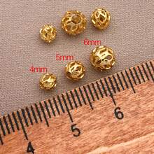 20/30/50 件 18k 镀金圆珠 4/5/6 毫米圆形黄铜空心珠金属隔珠散珠适用于耳环手链吊坠腰链项链珠宝 DIY 工艺品