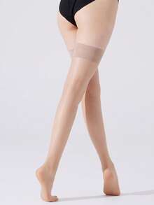 2双女士超薄透明过膝袜，舒适保暖 - 米色 - 查看 3
