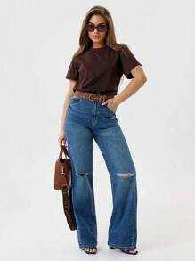 Camiseta Lisa Marrom Feminina Várias Cores Básica Lançamento 100% Algodão