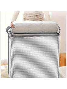 23.2in*22.8in Extra Large Clothes Storage Box, Foldable Blanket Storage Bag With Durable Handles, Gray And White Striped Design, Suitable As Gift For Friend, Bedroom Organization, Clothes Storage, Storage Container, Women Limited Time - Multicolor - View 10