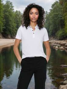 夏季短袖T恤女纯色简约户外运动休闲上衣冰丝POLO衫清凉感 - 白色 - 查看 3