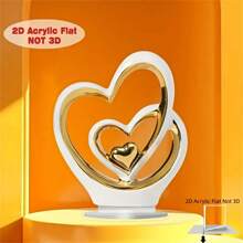 2D Flat Acrylic Double Heart Accessories For Living Rooms, Lobbies, Coffee Tables, And Shelves, Perfect Anniversary And Father's Day Gifts For Couples And Lovers, Modern And Decorative Home Decor, Valentine's Day Gifts, No Battery Required, Oval Acrylic Base Delivered, Non Sculptural Shape