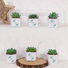 20/50pcs-Mini Succulent Planter - White Kraft Paper Floral Box With Metal Handle For Teacher Appreciation, Thanksgiving Decor, Small Business Supplies