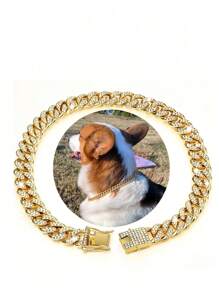 1 Sparkling Pet Necklace, Cool Dog Collar, Puppy Chain, Cuban Chain Inlaid With Artificial Diamonds, Pet Decoration Chain Accessories