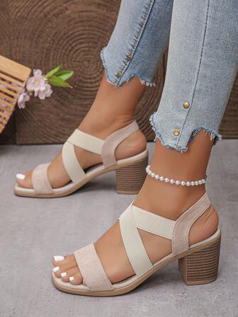 2025 Summer Peep Toe Thick Heeled Sandal, Crossover Strap Retro Roman Style, Comfortable Non-Fatiguing Mid-Heel Women Shoes