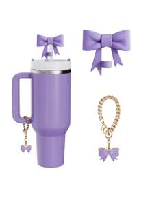 Kompatibel mit Cup-Zubehör – 3 Stücke 10-mm-Strohhalmaufsätze mit Schleife, kompatibel mit der Strohhalm-Abdeckkappe des Cups, 2 Stücke weiße Schleifenanhänger für 30- und 40-oz-Becher mit Griff, mehrere Farbkombinationen erhältlich