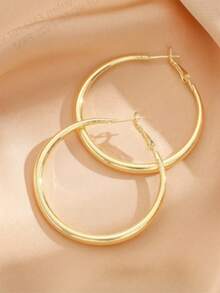 1 Pair Iron Round Hoop Earrings, Suitable For Everyday Wear - Yellow Gold - View 2